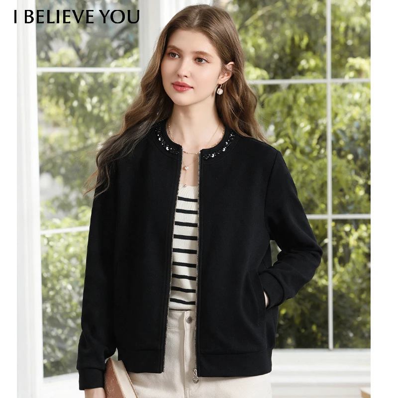 I BELIEVE YOU Women's Jacket Cotton Blend Elegant Casual Petite Cropped Jacket 2026 Autumn Office Commuter Outerwear 2263186541