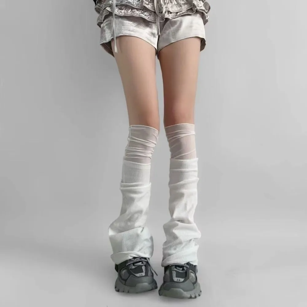 Y2K Mesh Patchwork Leg Warmers Cotton Long Tube Harajuku Socks Flare Stacked Leg Warmers Spring Autumn