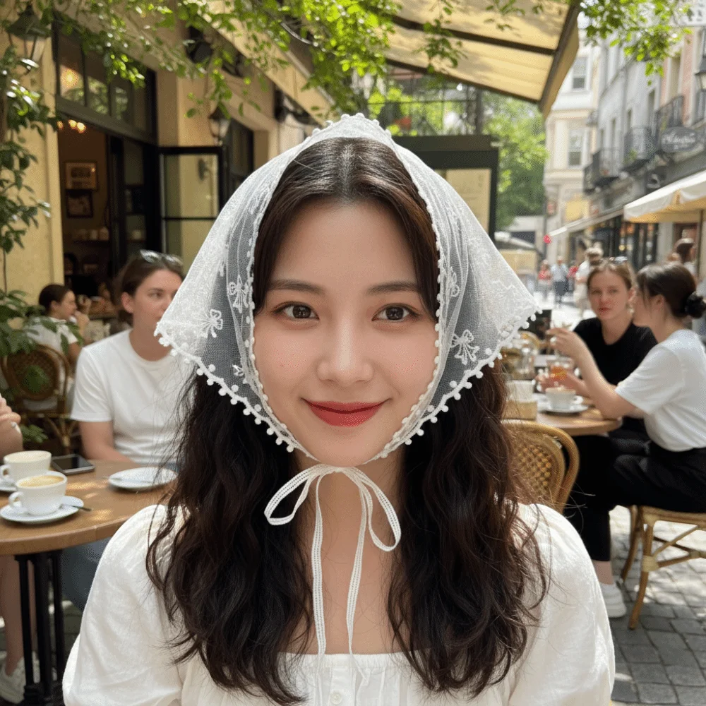 

Countryside Retro Lace Hair Scarf Floral White Headscarf Thin Style Breathable Triangle Scarf French Style