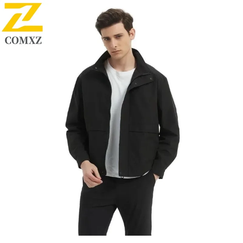 

COMXZ 2025 Spring Autumn Men Stand Collar Outdoor Sports Windproof Waterproof Workwear Jacket Zipper Design Trendy Loose Fit Top