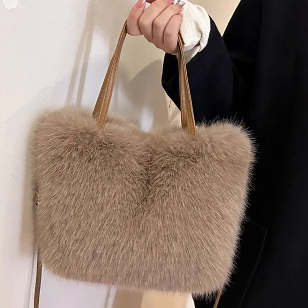 

Luxury Faux Fur Ladies Shoulder Bag Fluffy Square Female Crossbody Bag Handbag Soft Tote Bag