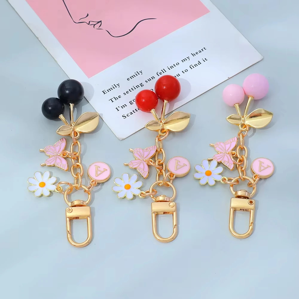 Diy Jewelry Accessory Sweet Metal Key Charm Cherry Key Chain Fresh Butterfly Key Chain For Personal Gift Backpacks Handbags