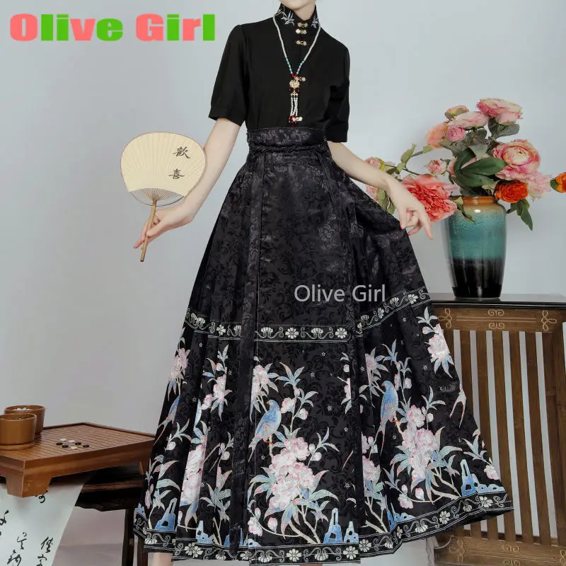 الأصلي Hanfu الحصان الوجه تنورة الملابس النسائية التقليدية الحصان الوجه تنورة ربيع الخريف