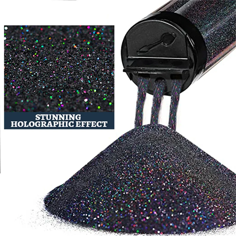 80G/2,8OZ holografischer ultrafeiner Glitzer, 1/128" Harz-Glitzerpulver, Paillettenflocken, Haar, Gesicht, Körper, Nagelglitzer – Detail 13