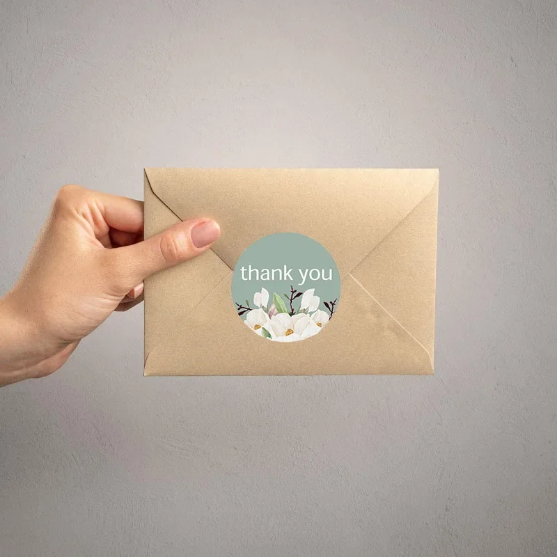 100-500PCS seals stickers Thank You Stickers for Business New Small Merci Roll Sticker Packaging Sticker Flower Rolling Label