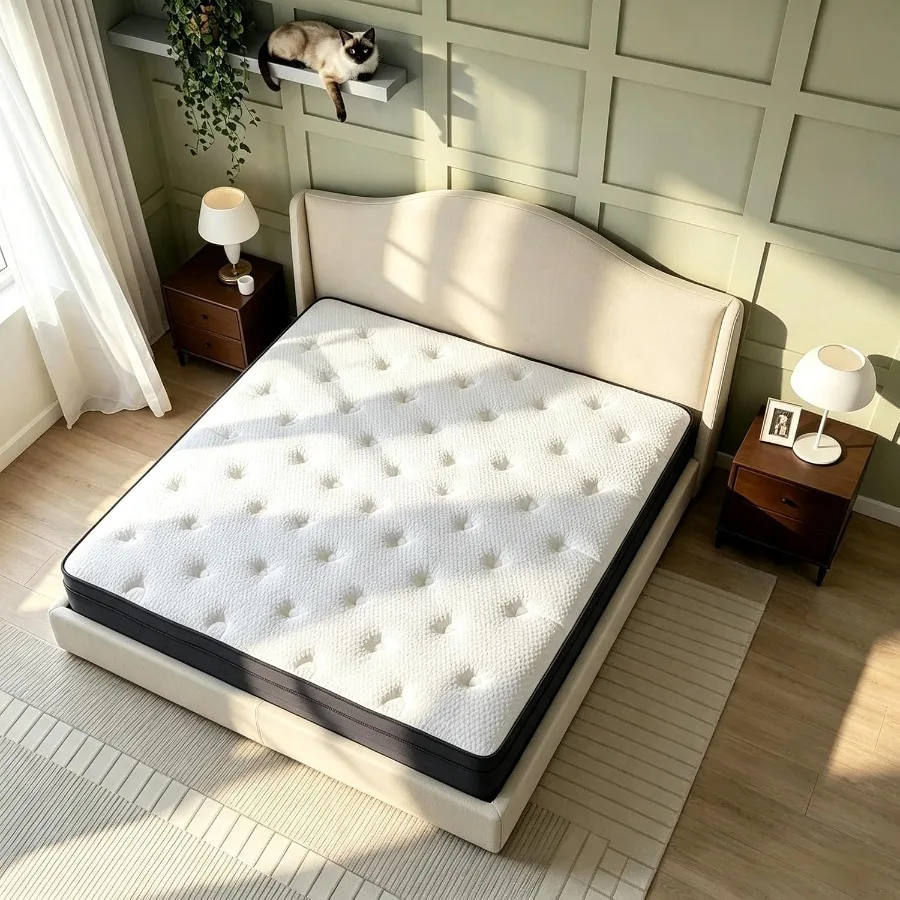 Hybrid Mattress, 8/10/12/14 Inch Independent Pocket Coil Gel Memory Foam, Medium Firm, Reinforced Edge Support, Motion Isolatio