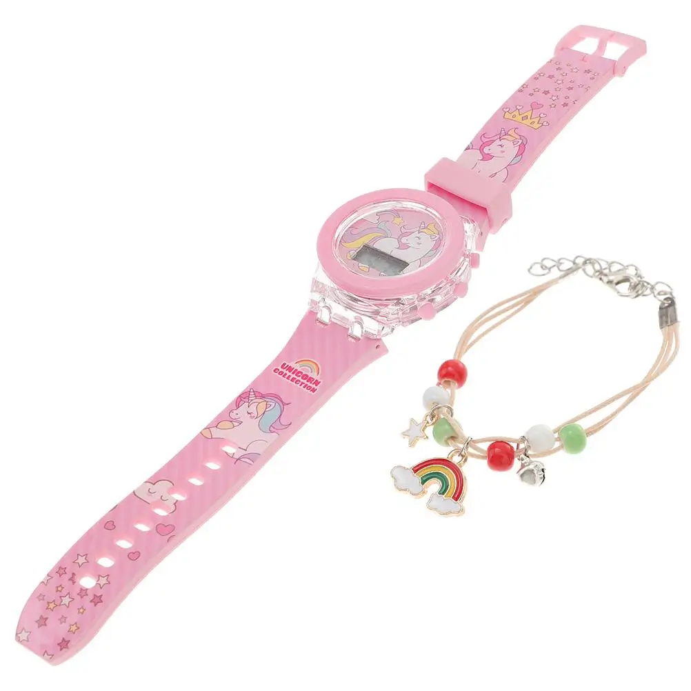 

Glowing Kids Watch Electric Silicone Unicorn Cartoon Adjustable Wrist Boys Watches Bracelets Rose Student Accessories