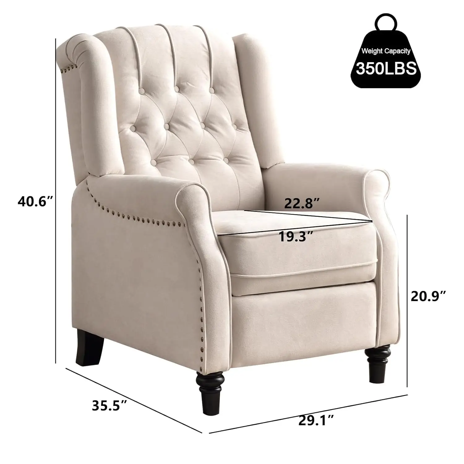 Fabric Recliner Armchair with Rivet Decoration, Mid Century Wingback Accent Chair for Living Room & Bedroom, Beige, Customized
