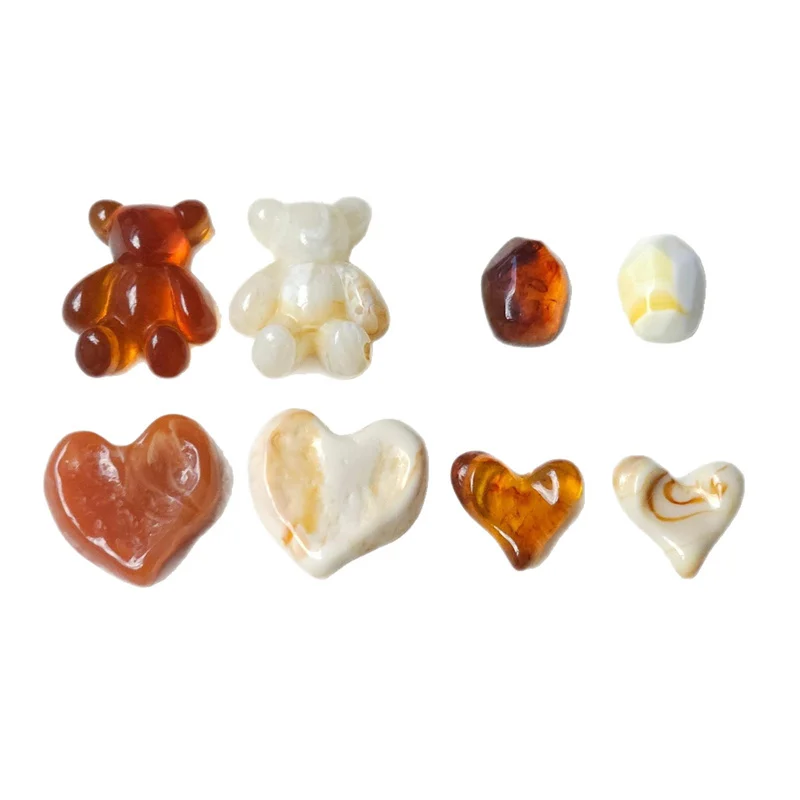 

Wholesale 50pcs/lot color print cartoon hearts bear flowers shape resin cabochon beads diy jewelry garment accessory