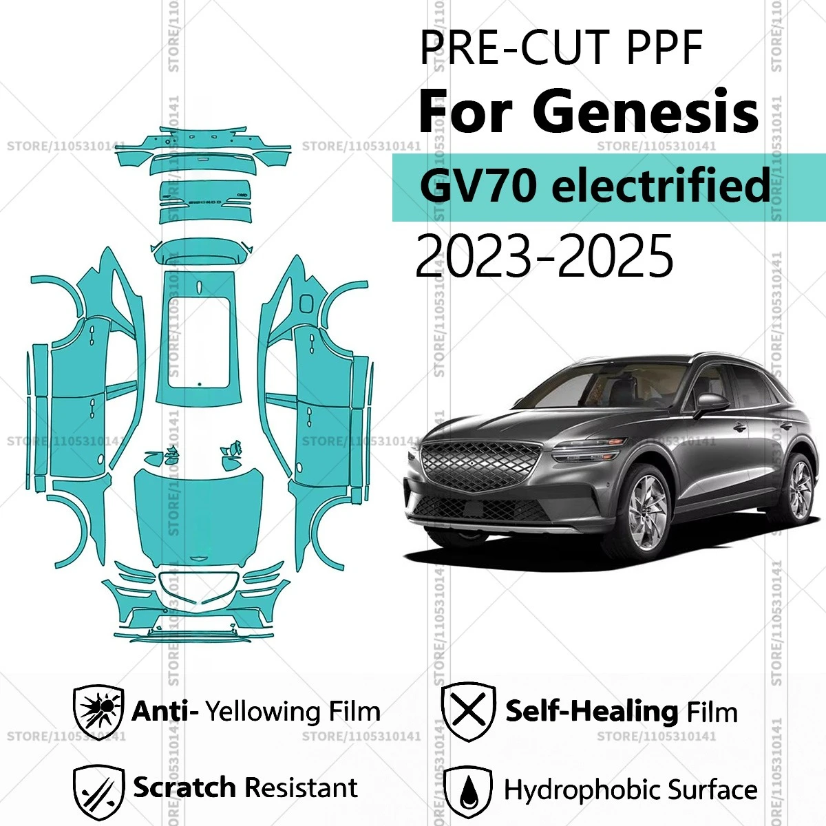 

Предварительно нарезанная прозрачная защитная пленка PPF для автомобилей, профессиональная автомобильная пленка PPF для Genesis GV70 электрифицированных моделей 2023-2025 годов