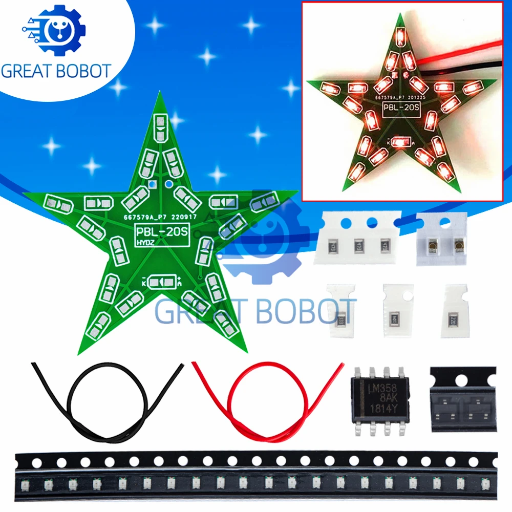 BS  DIY Kit Five-Pointed Star Breathing Light Gradient LED Light for Christmas Students Soldering Training Red Green Blue