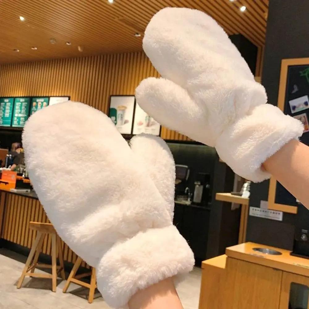 Windproof Women Thicken Plush Gloves Soft Fluffy Fur Keep Warm Warm Gloves Cold Protection Tight Cuff Winter Mittens Women