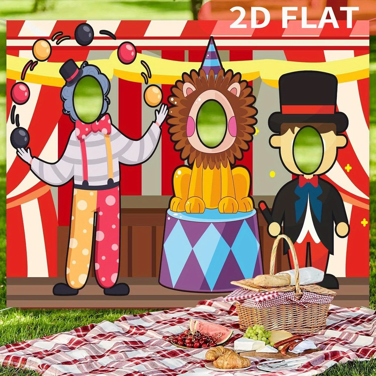 1pc 2D FLAT Circus Photo Booth Props, Photo Banner Backdrop Background, Carnival Circus Party 1st Birthday Party Supplies