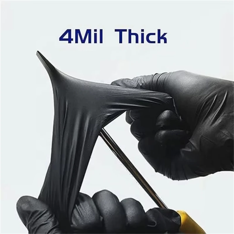 4Mil Black Nitrile Gloves Disposable Latex Free Textured Safety Work Gloves for Industrial Mechanic Automotive Gardening Tattoo