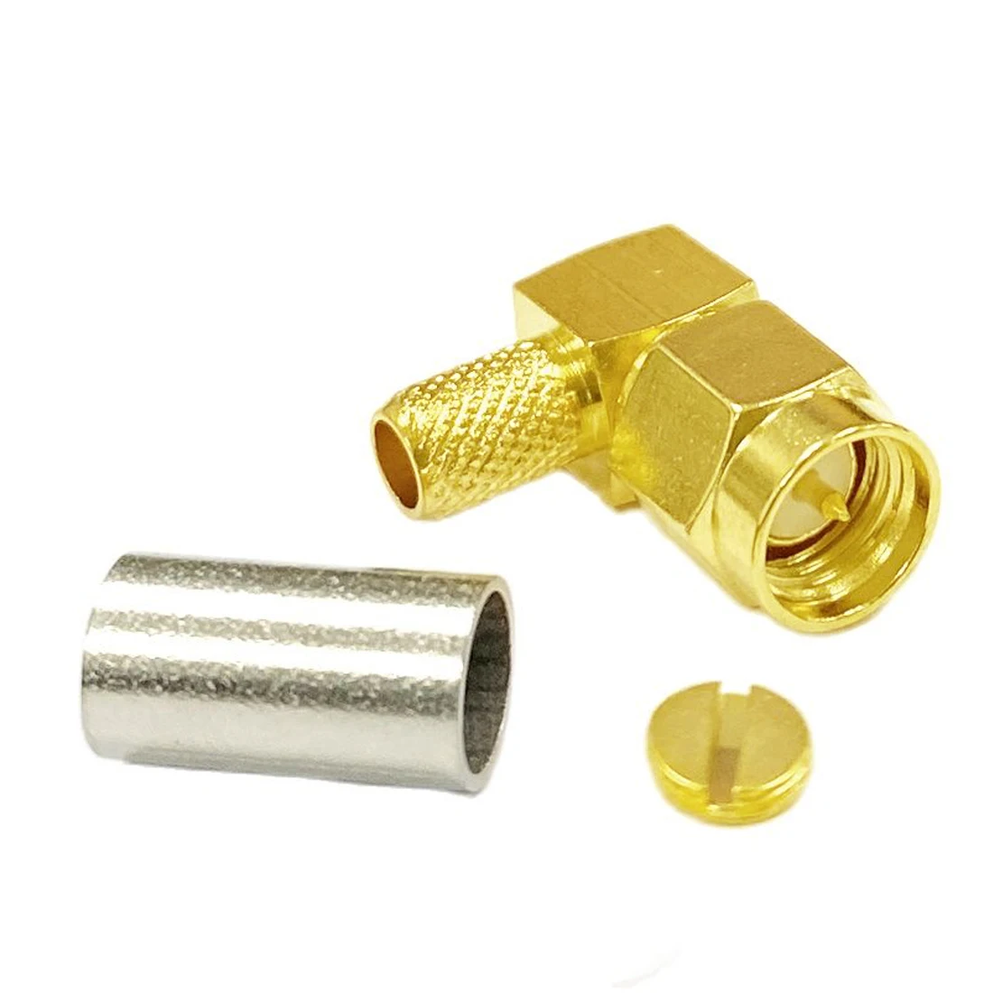 1pc  New SMA Male Plug RF Coax Connector Right Angle Type 90-Degree Crimp For RG58 LMR195 Cable Goldplated Wholesale