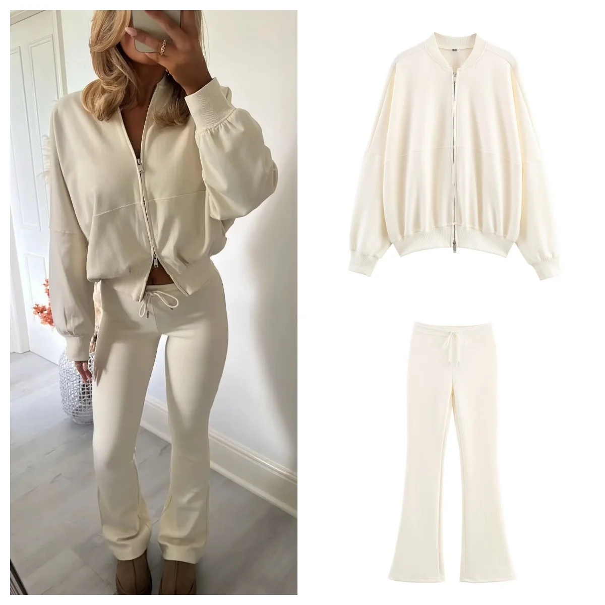 

2025 Women Solid Interlock Bomber Jacket Long Sleeve Casual Loose Outerwear Female Autumn Tracksuit