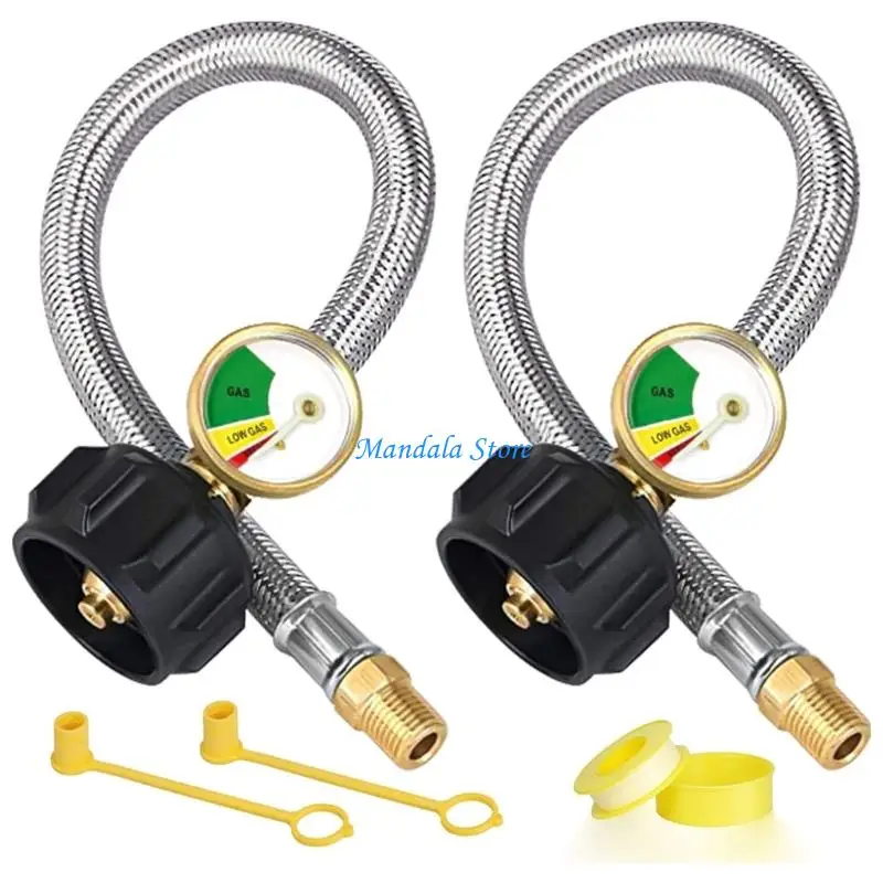 U2JC Pack of 2 C3H8 Hoses 15 Foot Untarnished Plaited with Pressure Measure for Gas Structure