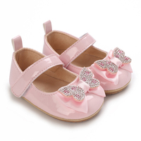 Infant & Toddler Mary Jane Shoes with Bow, Faux Leather, Fabric Lined, Comfortable Flat Sole, with Easy Fasten for Daily & Casua