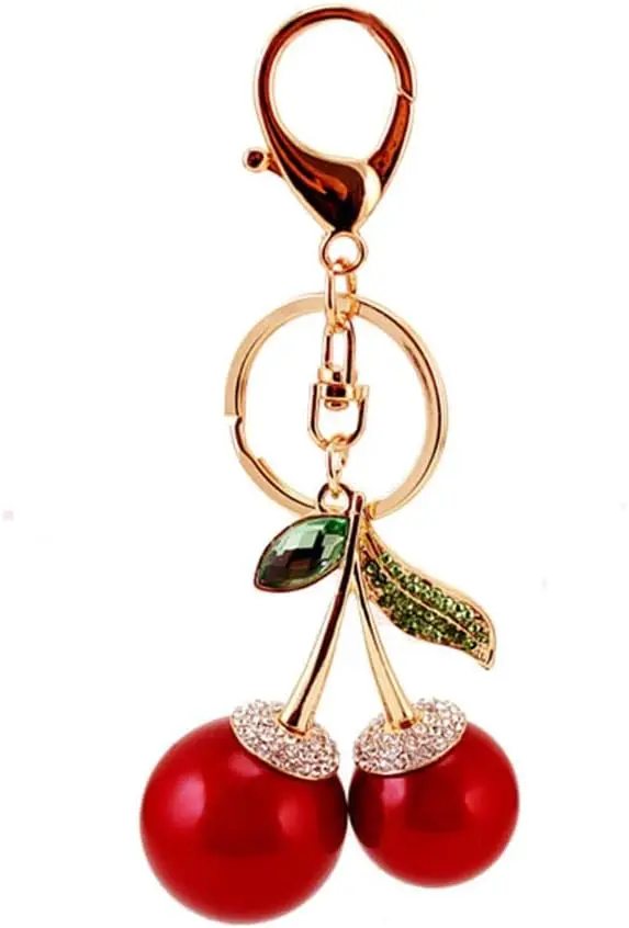

One Pack Cute Cherry Fruit Rhinestone Car Keychain Girl Bag Accessories Car Clip Charm Key Chains