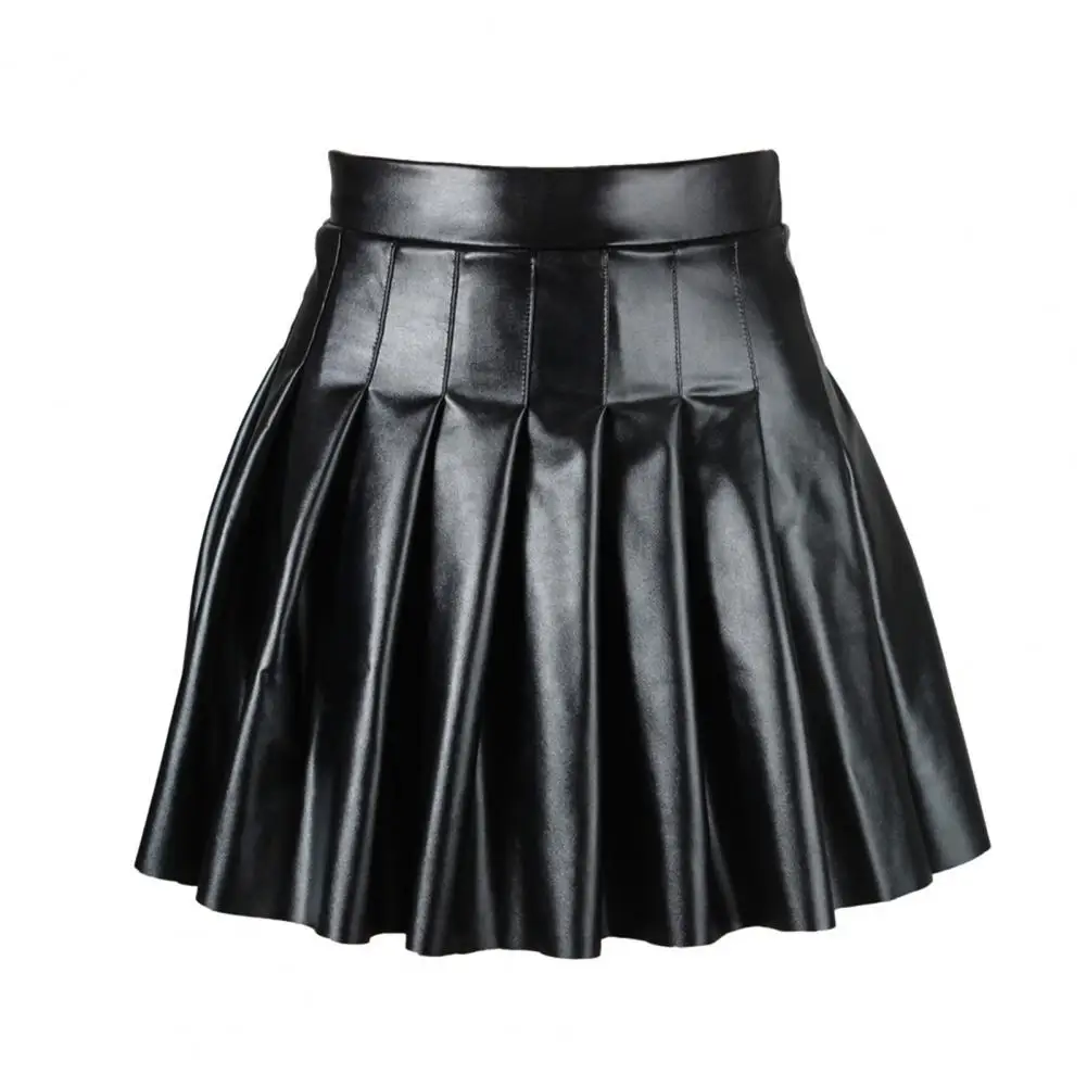 Club Skirt Soft Skirt Stylish Women\'s Faux Leather Pleated Skirt High Waist A-line Design Loose Hem for Clubwear Parties Dance