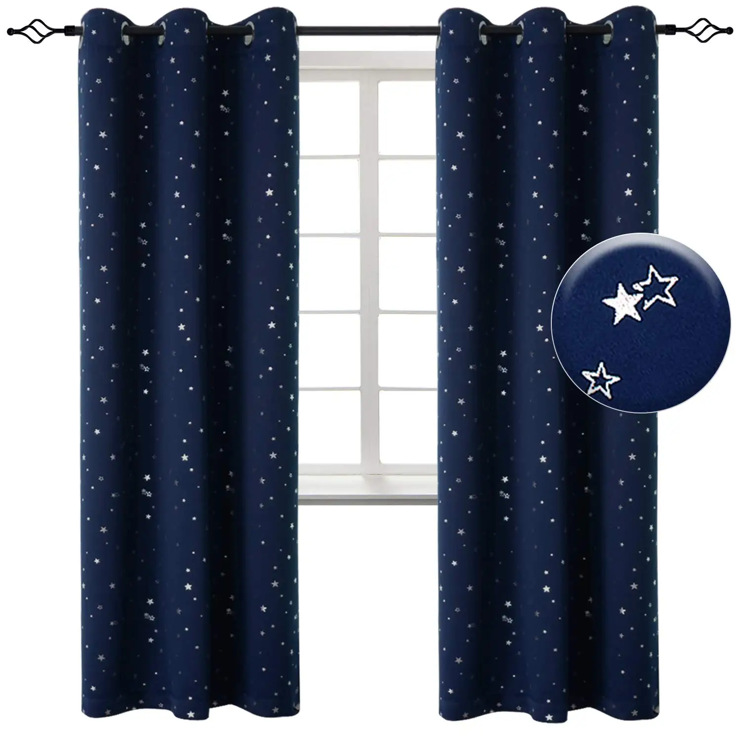 Blackout Kids Curtains for Bedroom Thermal Insulated Silver Twinkle Star Curtains for Boys Window Treatment Drapes for Nursery