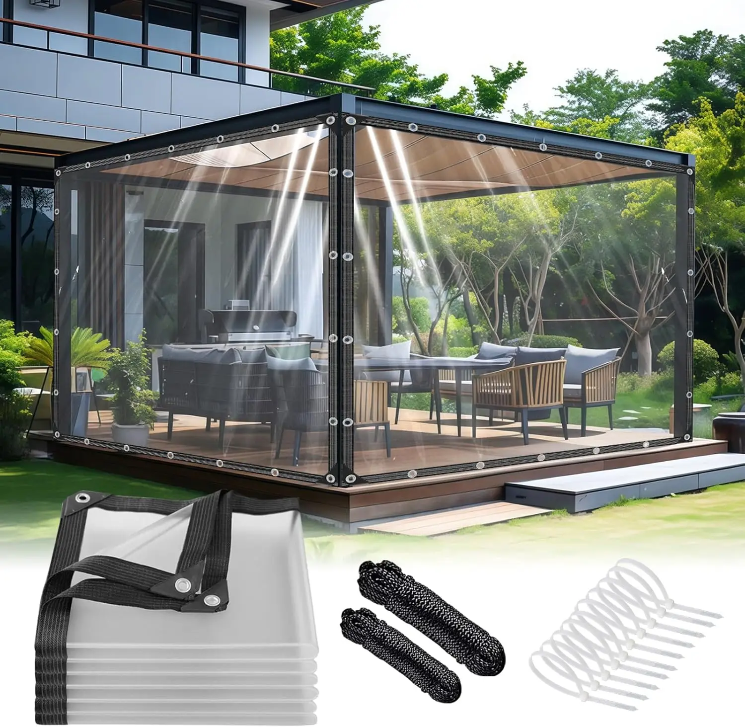 

Прозрачный тент 8x8 футов с люверсами, утолщенный, 14 мил, устойчивый к разрывам, с усиленными краями, прозрачный виниловый тент для теплиц, солнцезащитный, для укрытий