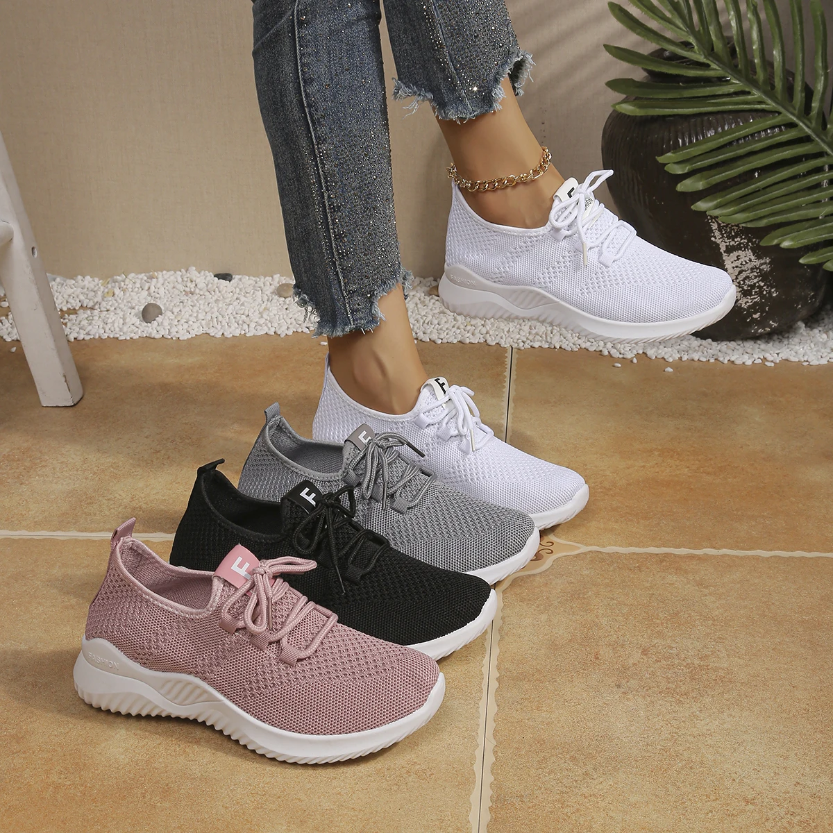 Women's Shoes Ladies Outdoor Casual Sneakers Breathable Knit Upper Lightweight Comfortable Anti Slip Soft Walking Shoes view 6