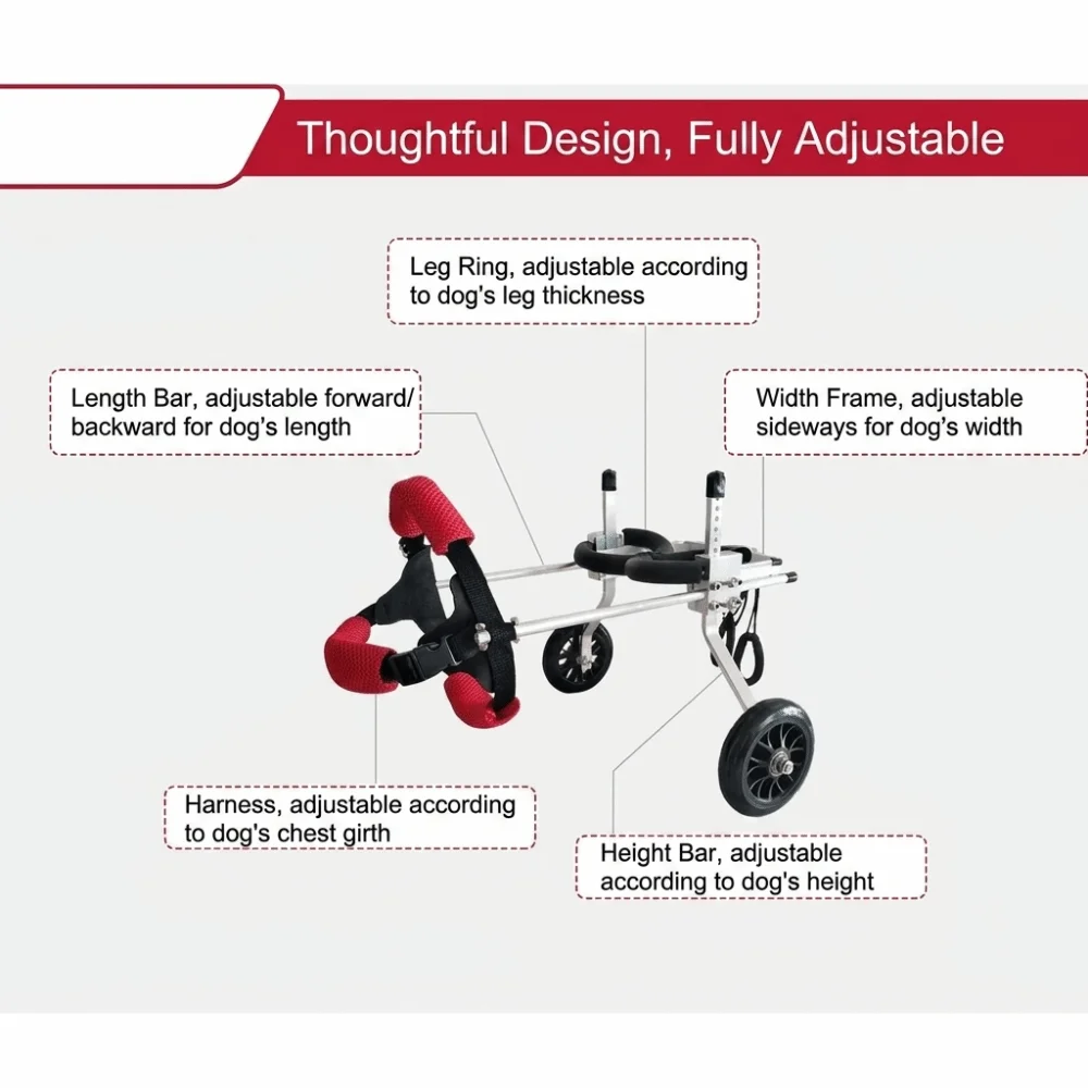 Adjustable Dog Wheelchair Recovery Aid Back Leg Support Pet Mobility Aid 2 Wheels Breathable Pet Wheelchair Elder Dog