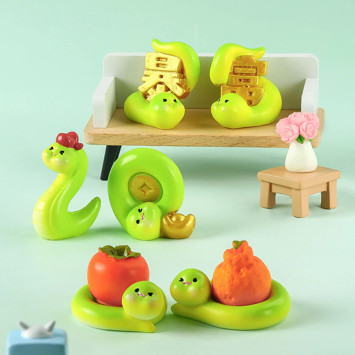 1 مجموعة 2025 الإبداعية لطيف محظوظ الأفعى الراتنج لعبة نموذج DIY دمية اكسسوارات مكتب سيارة سطح المكتب سنة ثعبان الحلي