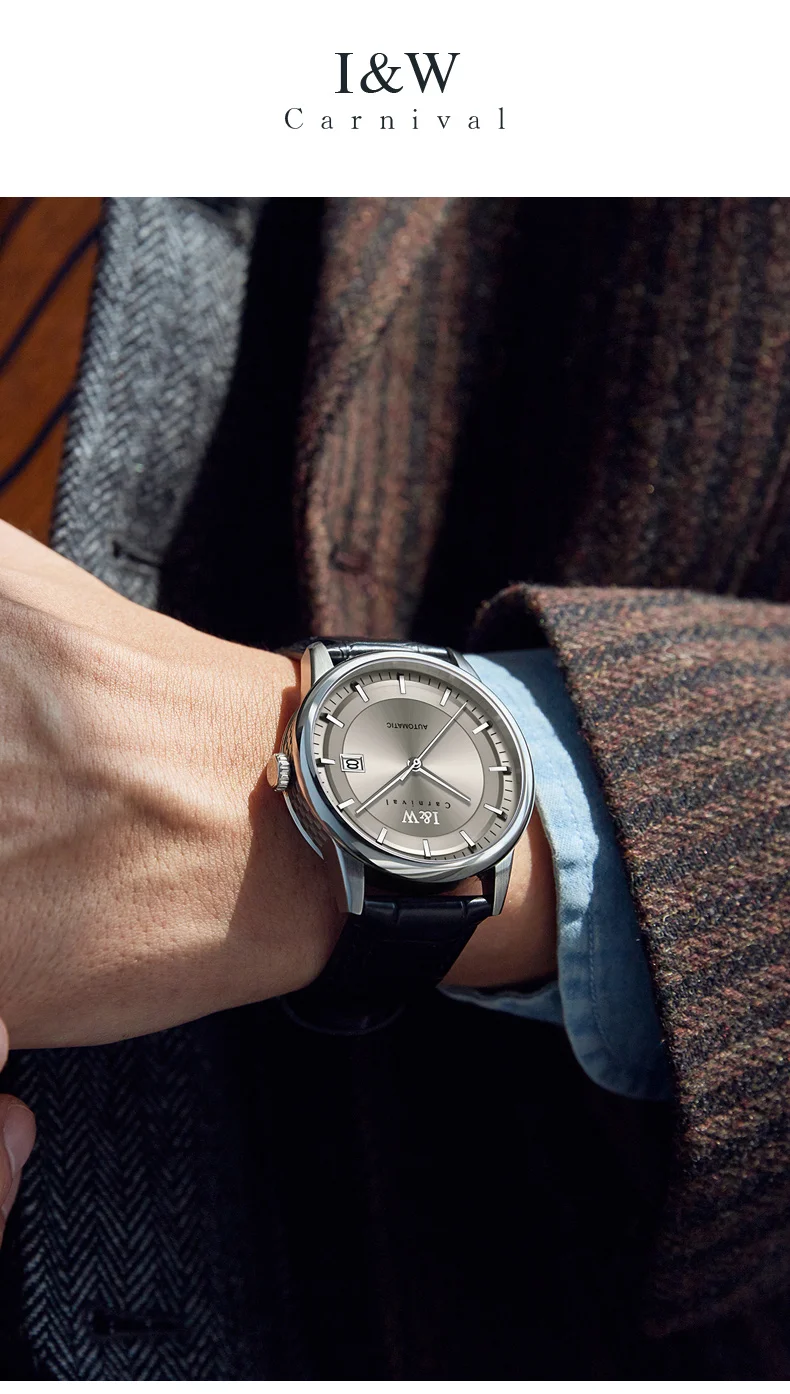 TEINTOP I&W Orologio Automatico Uomo 42mm - Meccanico Giapponese, Cinturino Pelle, Calendario