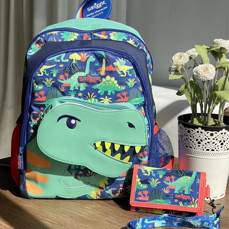 Genuine Australian Smiggle Cartoon Dinosaur Schoolbag Student Backpack Wallet Crossbody Meal Bag Retractable Pencil Case Gift