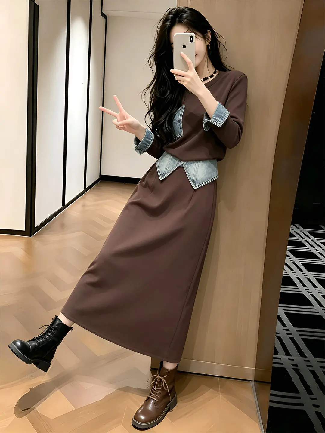 Conjunto de Falda y Top de Diseño Coreano a la Moda para Tallas Grandes, Estilo Juvenil Otoñal, Elegante