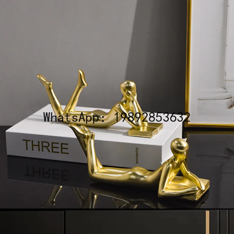 Resin Figure Sculpture Thinker Golden Reader Golden Man Abstraction Decorative Figurines Resin