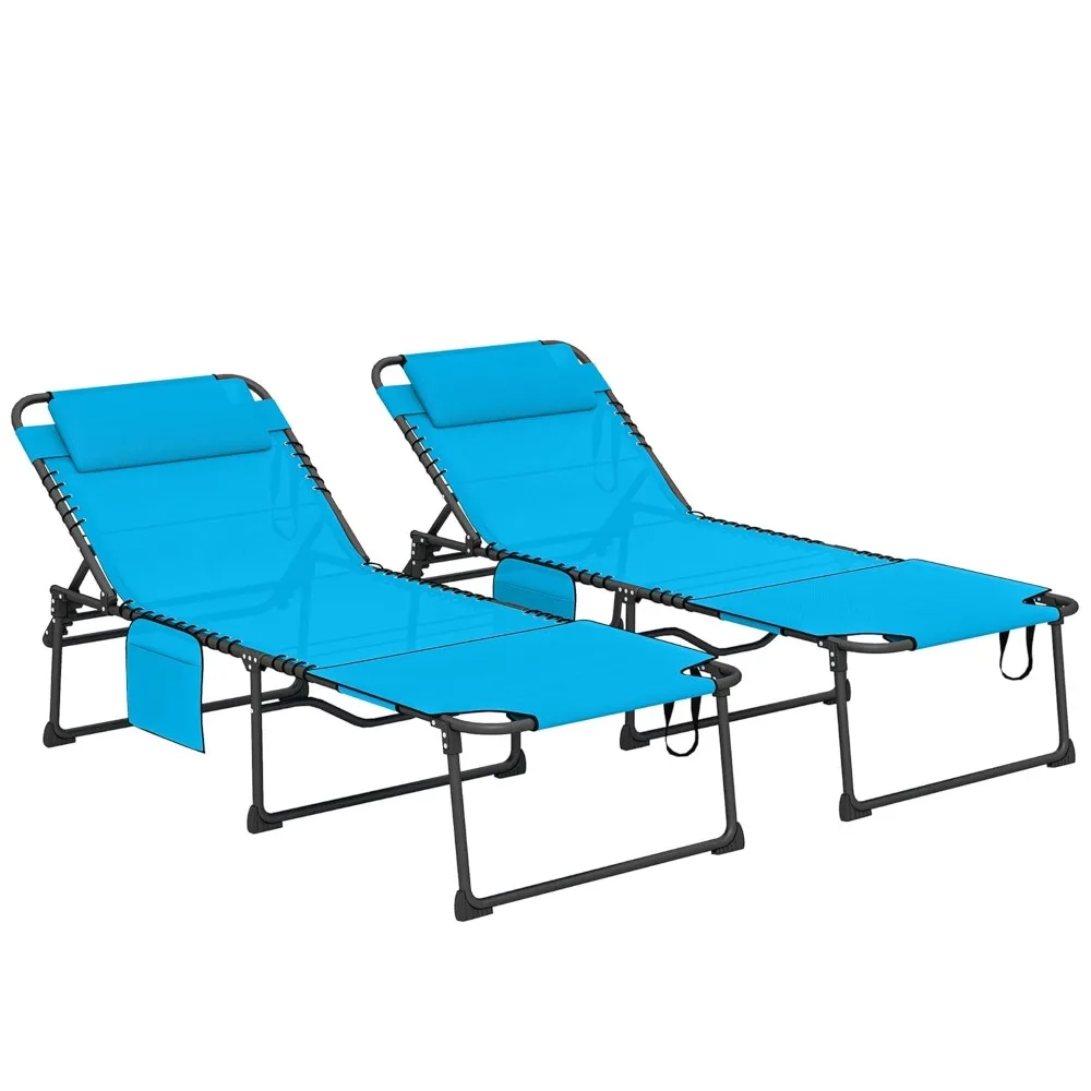 

2 Piece Folding Chaise Lounge with 5-Level Reclining Back, Tanning Chair with Face Hole, Outdoor Lounge Chair with, Customized