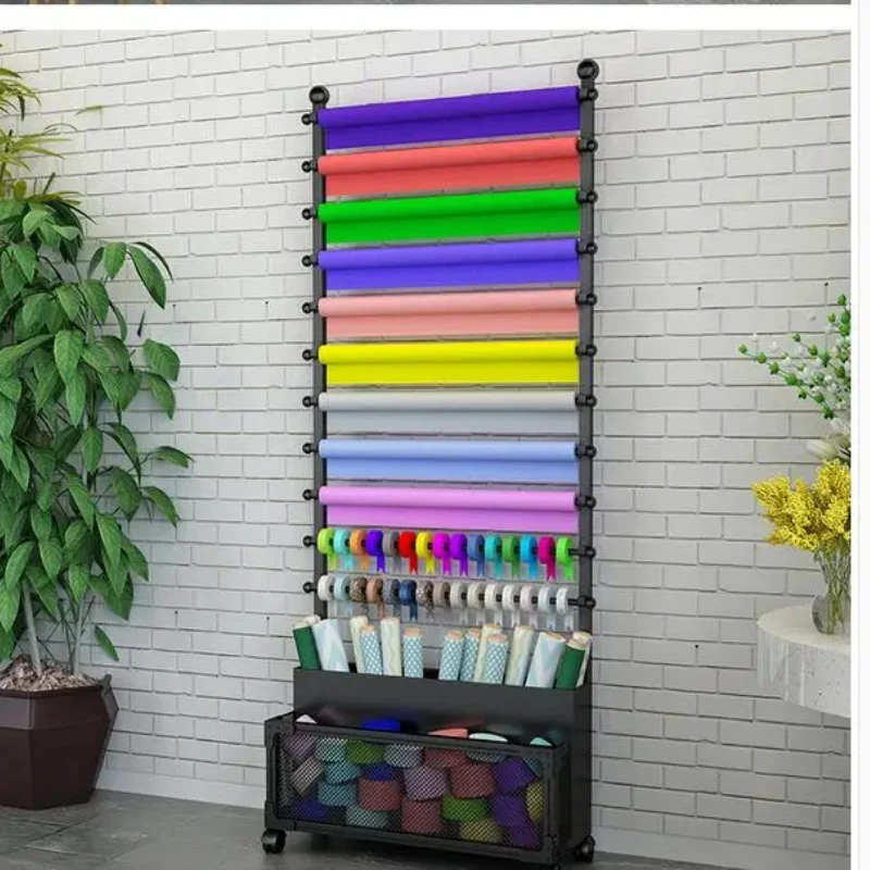 Floor-style flower shop ribbon ribbon storage display rack Flower wrapping paper rack cloth scarf towel display rack