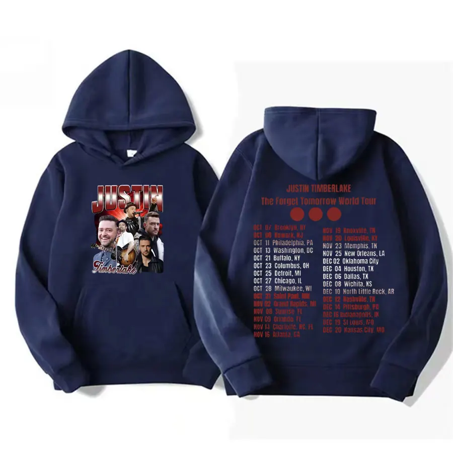 Limited Justin Timberlake Fall Tour Hoodie Forget Tomorrow 2024 Album Double Sided Hoodies Mens Fashion Hip Hop Style Sweatshirt