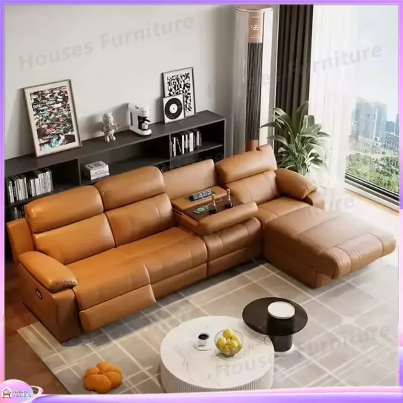 L Shaped Recliner Sofa Set Luxury PU Leather Corner Couch with Coffee Table Smart Multifunctional Living Room view 2