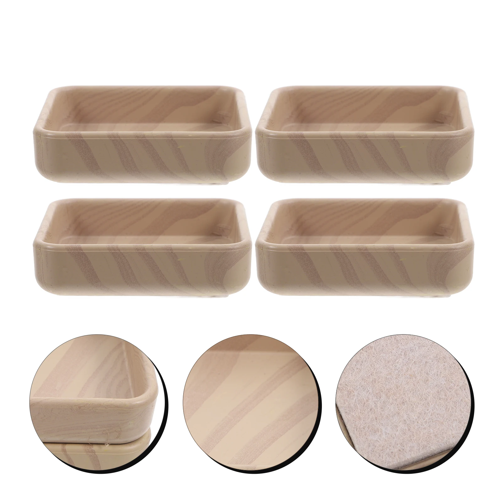 

4pcs Wood Grain Furniture Leg Pads Plastic Floor Protectors Anti-Slip Chair Bed Frame Coasters Wheel Stoppers Home Decor