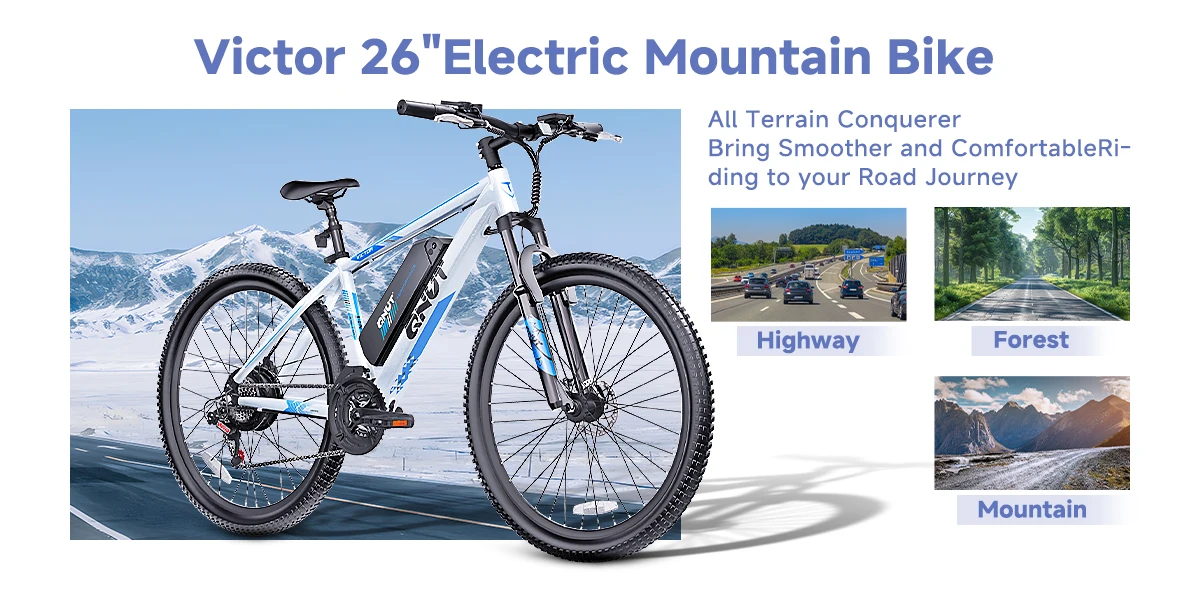 QNUT Victor3.0 Mountain Electric Bicycle 1000W 36V 10.4AH Electric Bike 26' Tire All-Terrain Ebike Urban Off-Road Commuter Adult E-Bike