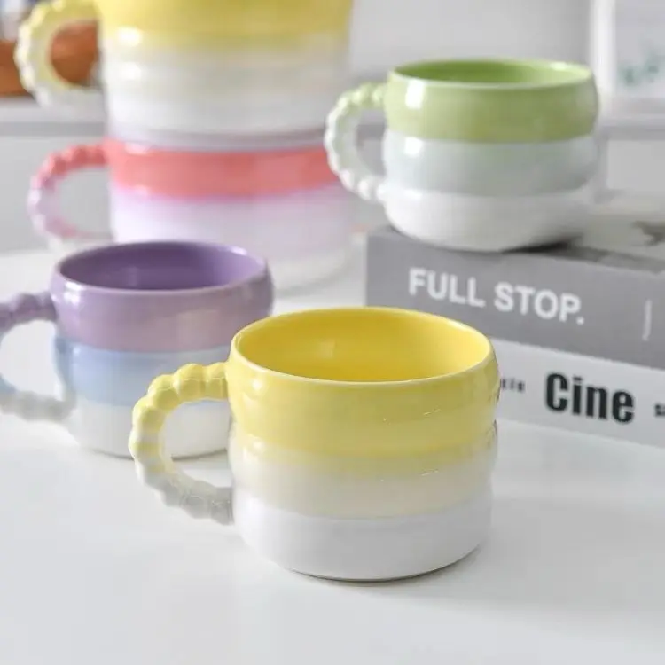 

400ml Ceramic Rainbow Mug High Appearance Level Coffee Mug Milk Macaron Breakfast Ceramic Mugs Home Cups