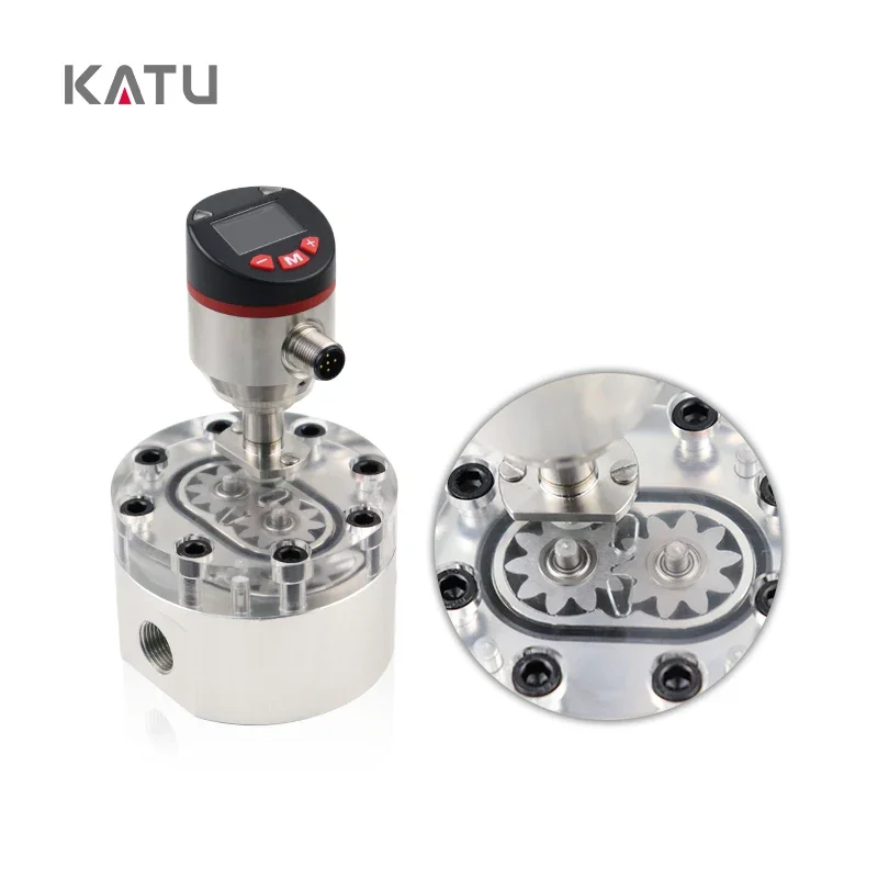 KATU factory direct sales LED digital display FM500-M4 series High Precision gear flow meter for 0.1L-4 L/min small flow