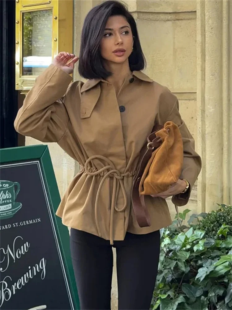 Tossy Casual Lace-Up Loose Jackets Coat Female Lapel Long Sleeve Patchwork Commute Streetwear For Women Vintage Jackets Outwear