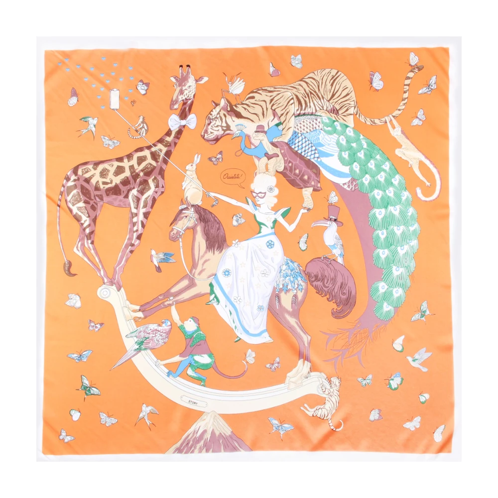 Manual Hand Rolled Twill Silk Scarf Women Animals Print Square Scarves Wraps Echarpes Curled Foulards Femme Bandana Hijab 90CM