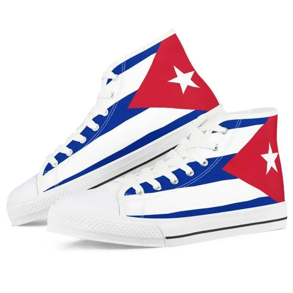 

Flag Of Cuba/Christmas Print High Top Canvas Shoes For Women Casual Girls Santa Claus Flat Clasic Ankle Shoes