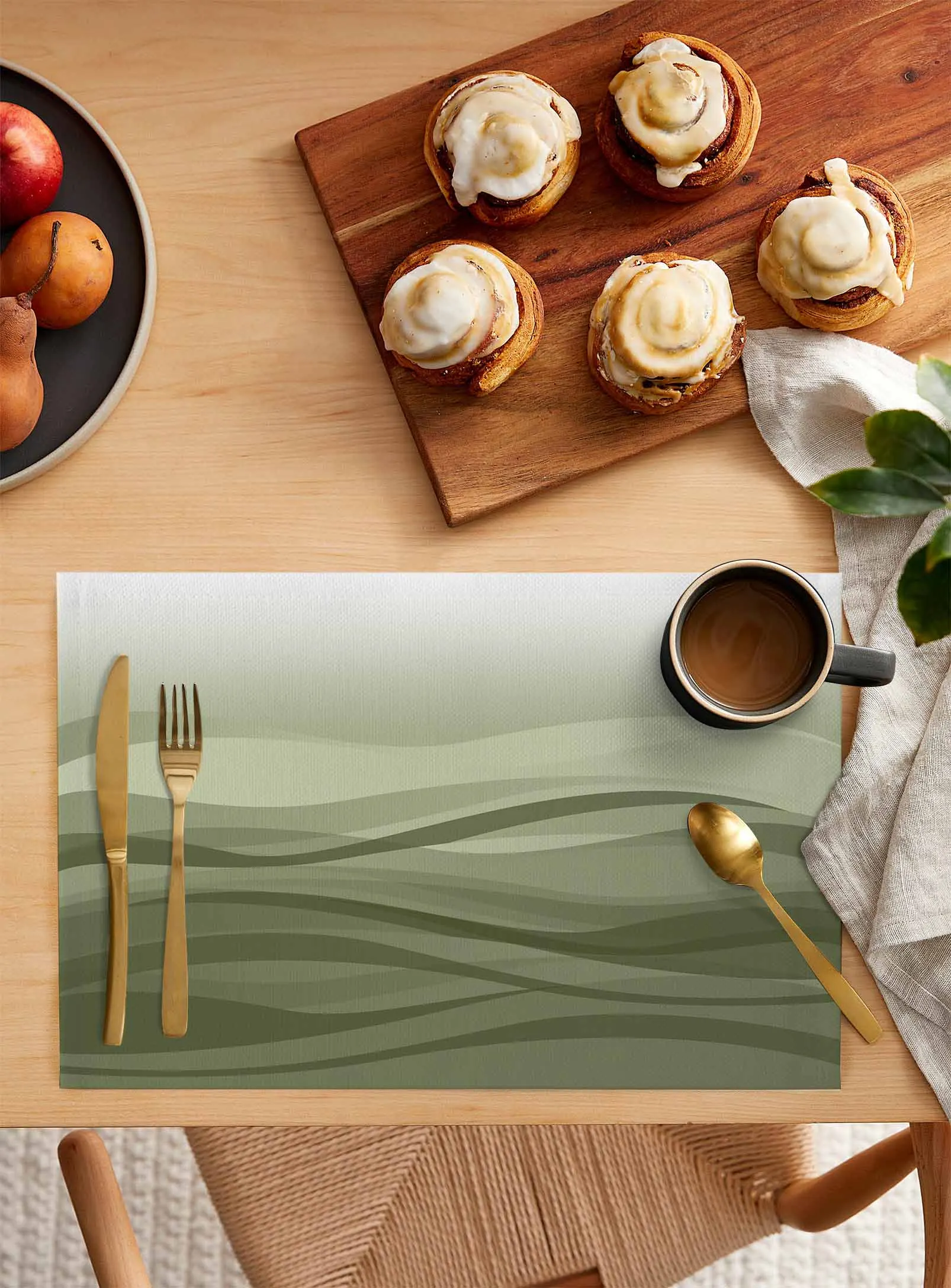 Gradient Water Ripple Sage Green Kitchen Tableware Cup Bottle Placemat Coffee Pads 4/6pcs Desktop Mats