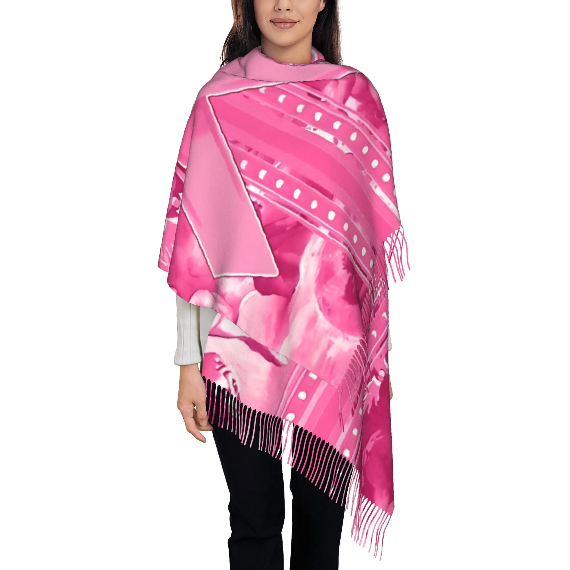 1pc of Pink Awareness Ribbon Bandana with Tassels, Lightweight Shawl for Autumn, Perfect Gift for Warmth