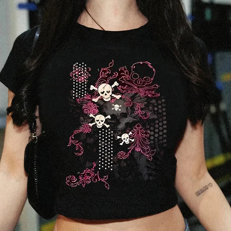 

90s Clothes Vintage Kpop Goth Emo Aesthetic Clothing T-shirt Baby Tees Y2k Tops Crop Top Women Gothic Grunge Clothes Y2k