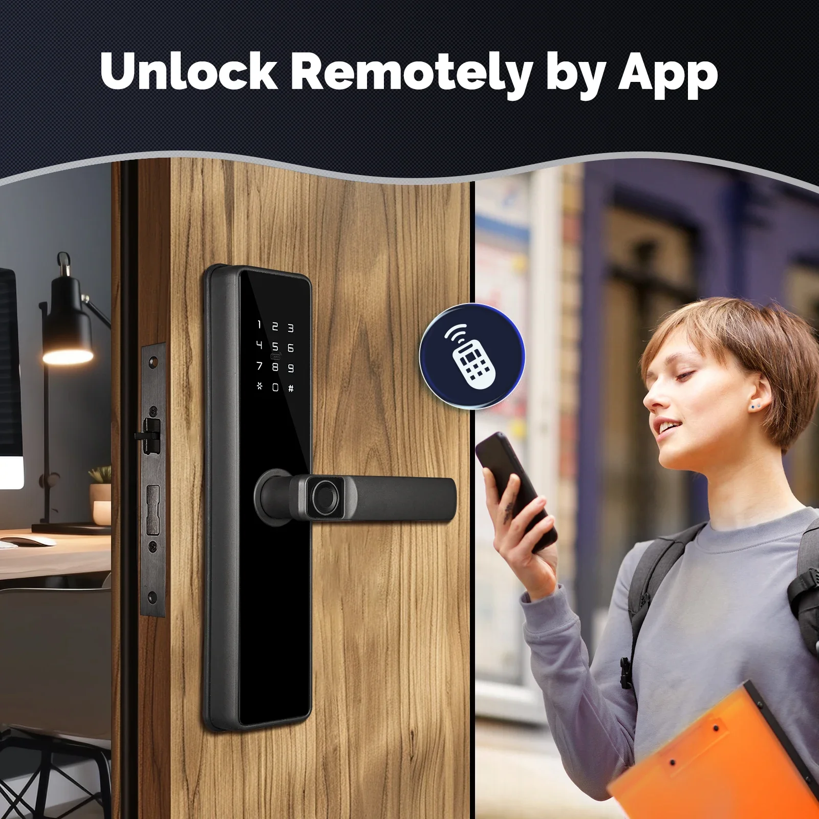 Imagem -04 - Interior Wifi Smart Door Lock com Senha Impressão Digital Desbloqueio Remoto Keycard Antihijack Alarme de Adulteração Alimentado por Bateria Carga Temporária