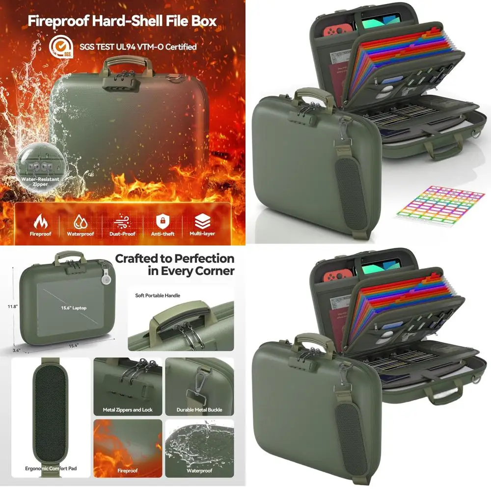 

Secure Hard-Shell Document Box with Shoulder Strap, 13-Pocket Accordion Organizer for Portable Safe Storage of Documents and Lap