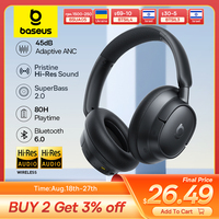 Baseus EH10 NC ANC Wireless Headphones 45dB Adaptive Hybrid Noise Cancelling Headsets Hi-Res LDAC Headphone Bluetooth 6.0 80Hrs